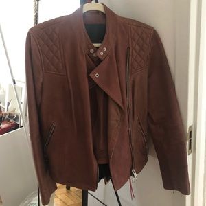AllSaints brown leather biker jacket
